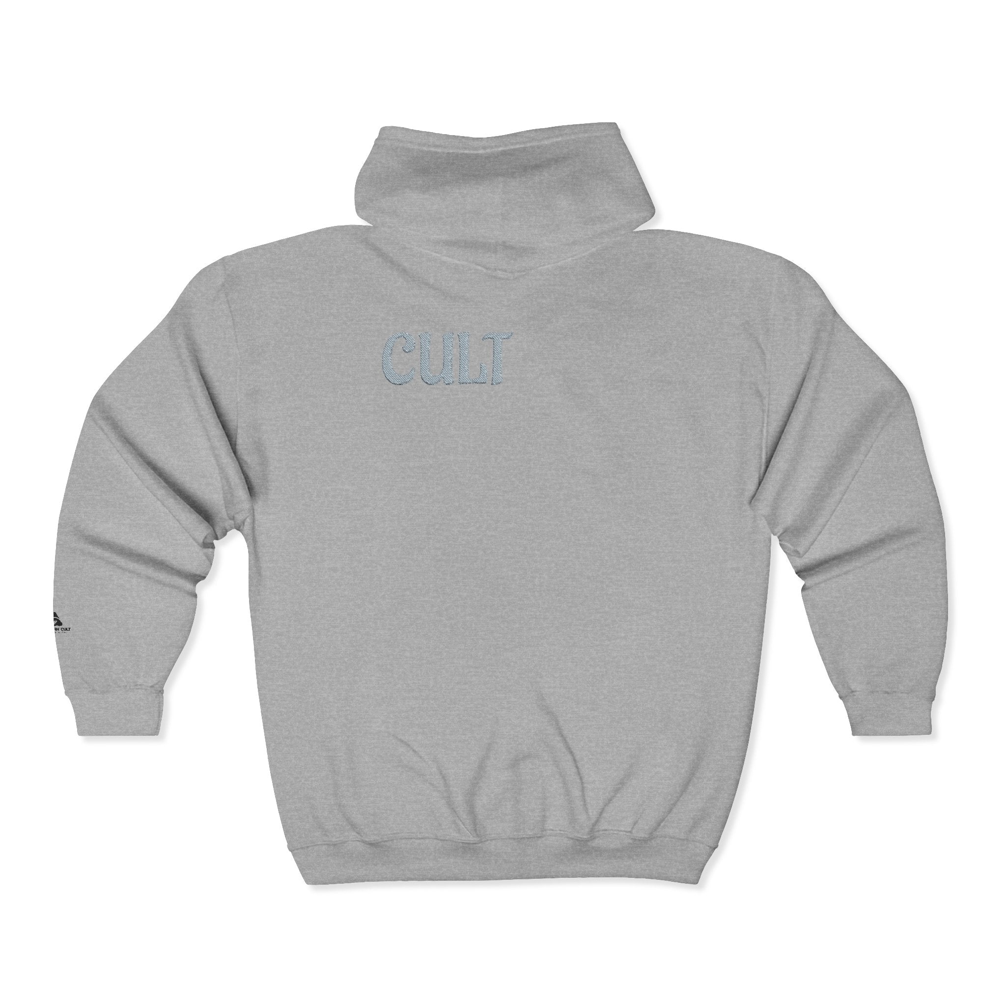 CULT Zip Hoodie — Gothic Vintage Lettering Full-Zip Sweatshirt
