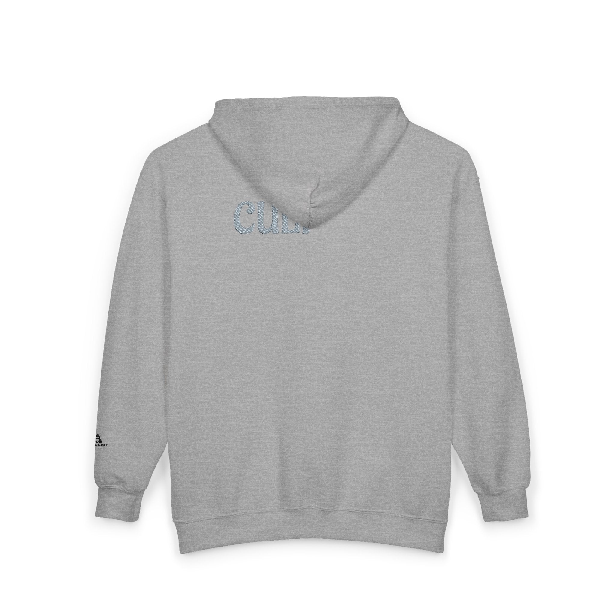 CULT Zip Hoodie — Gothic Vintage Lettering Full-Zip Sweatshirt