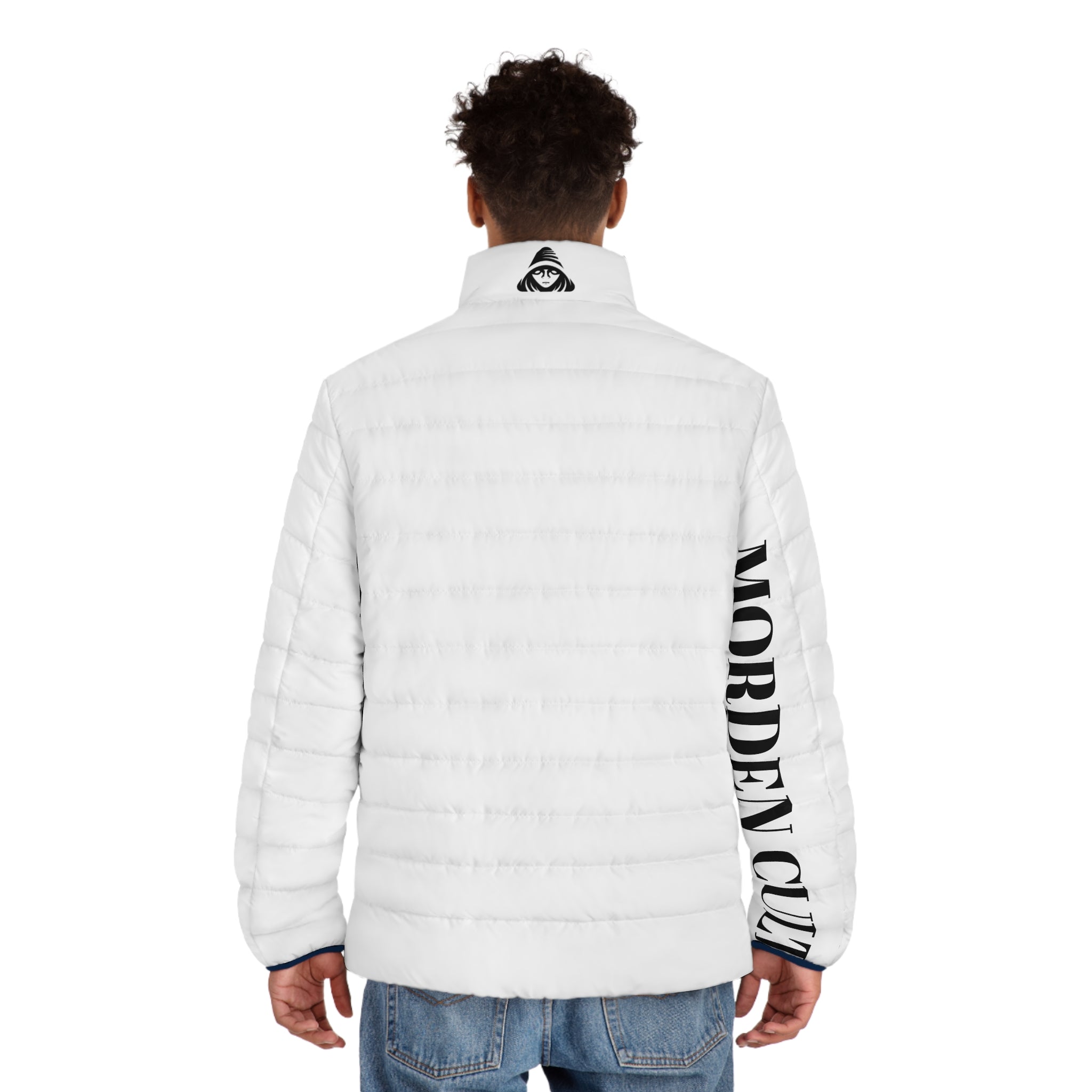 Morden Cult Men's Quilted Puffer Jacket — Bold Sleeve Logo Winter Coat