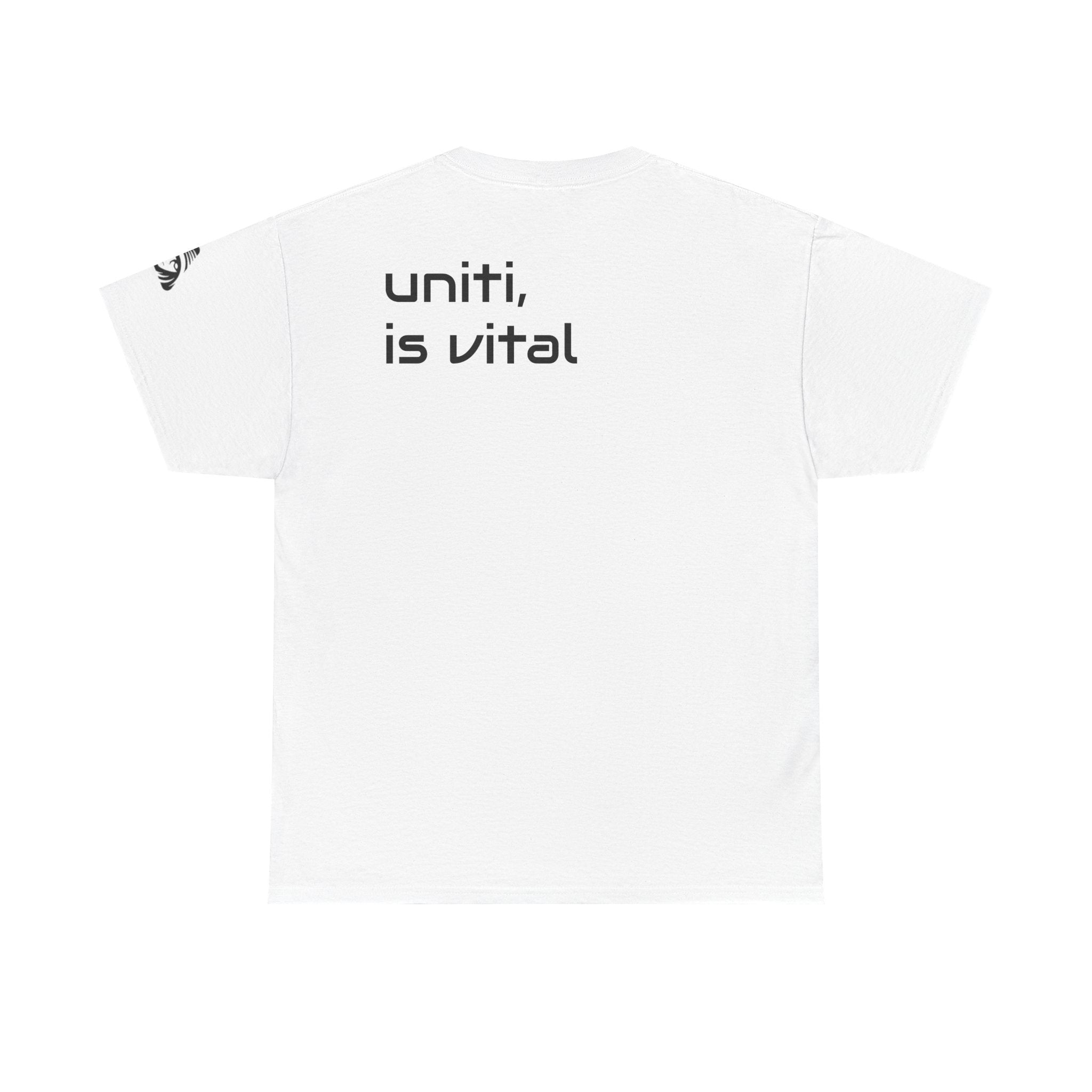 Anime Girl & Bear Graphic Tee — “uniti, is vital” Statement Shirt